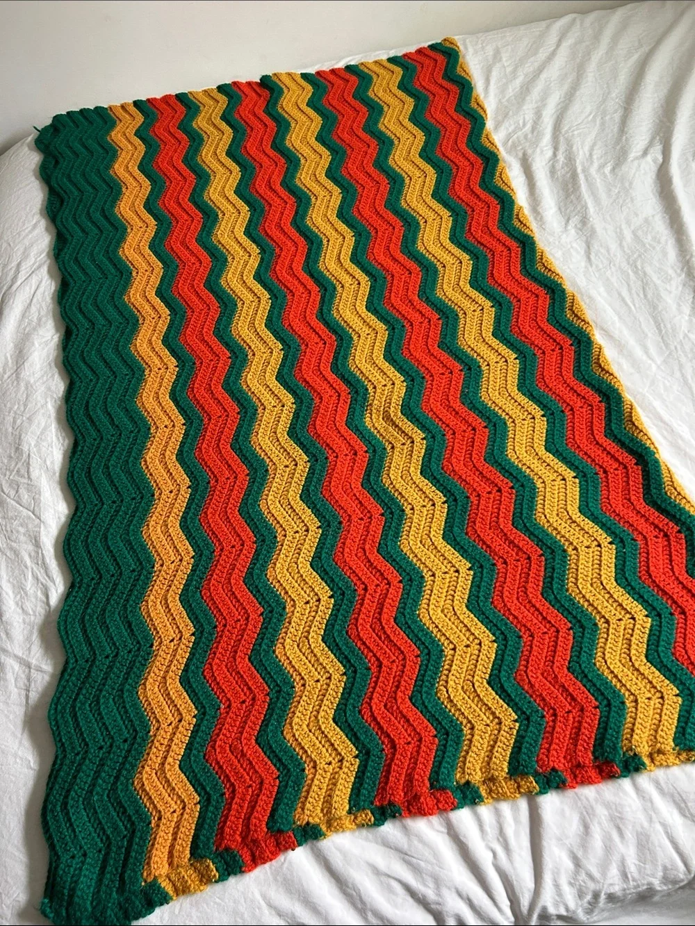 Retro chevron striped handmade crocheted throw blanket 55”x70”